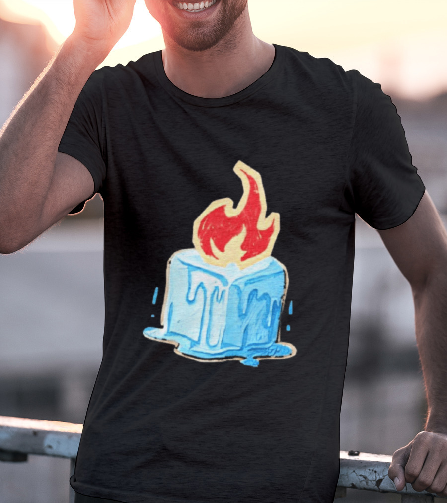 Melting Ice Cube Red Flame Emblem: Subtle Anti ICE Concept T-Shirt
