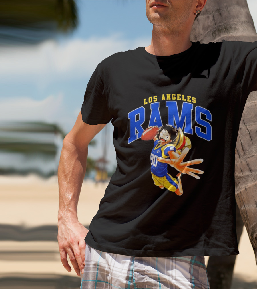 Los Angeles Rams One Piece Crossover Luffy NFL Collaboration T-Shirt
