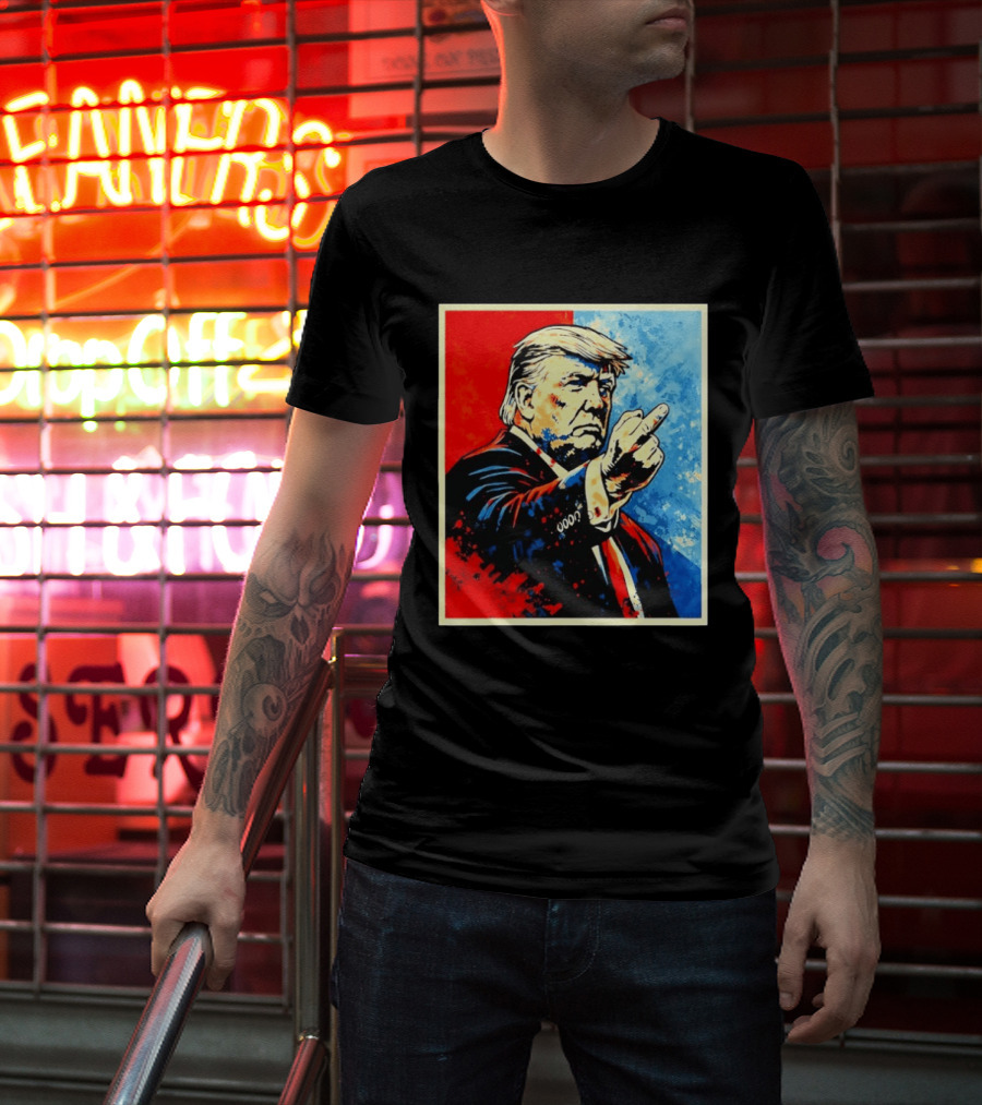 Trump 2026 Meme Middle Finger Red Blue Pop T-Shirt