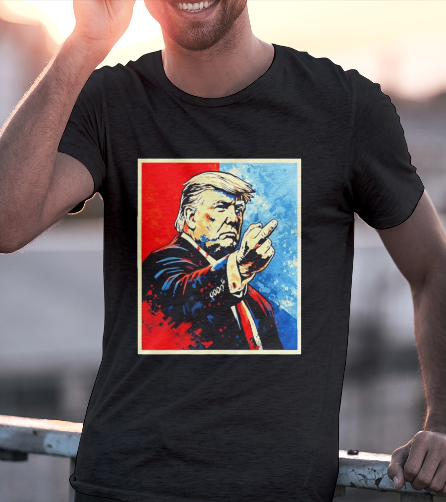 Trump 2026 Meme Middle Finger Red Blue Pop T-Shirt