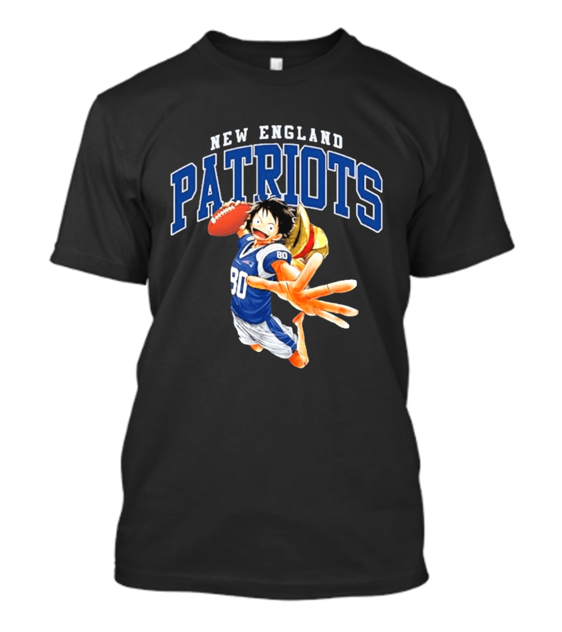 New England Patriots One Piece Luffy Collaboration Football 80 Jersey T-Shirt