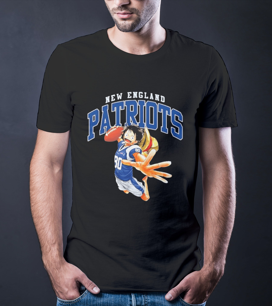 New England Patriots One Piece Luffy Collaboration Football 80 Jersey T-Shirt
