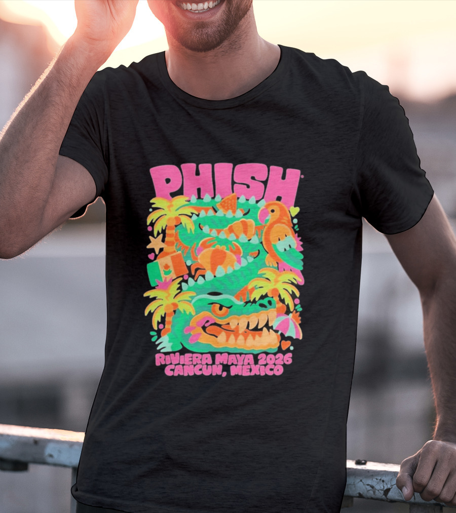 Phish Riviera Maya 2026 Cancun Mexico Gator And Parrot Tropical Vibes T-Shirt