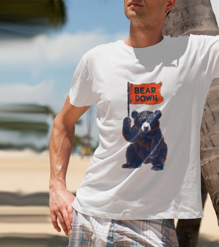 Bear Holding Bear Down Flag Chicago Bears Football 2026 T-Shirt