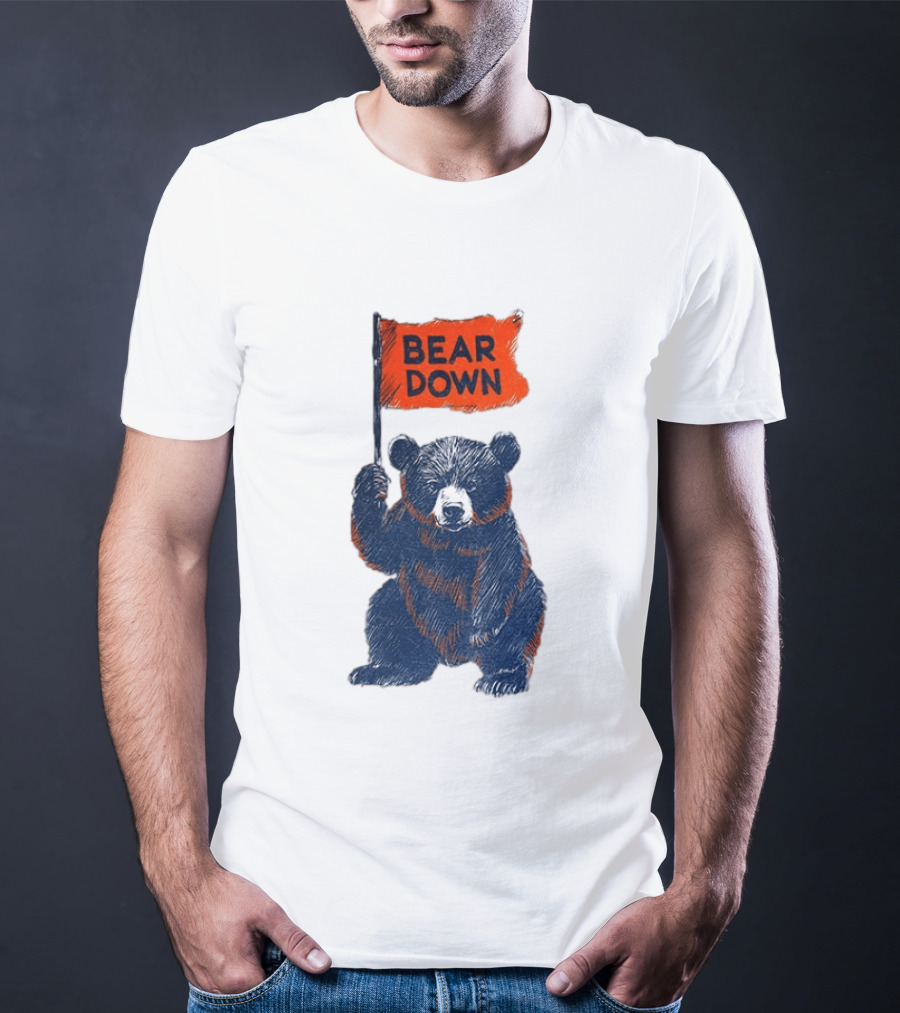 Bear Holding Bear Down Flag Chicago Bears Football 2026 T-Shirt