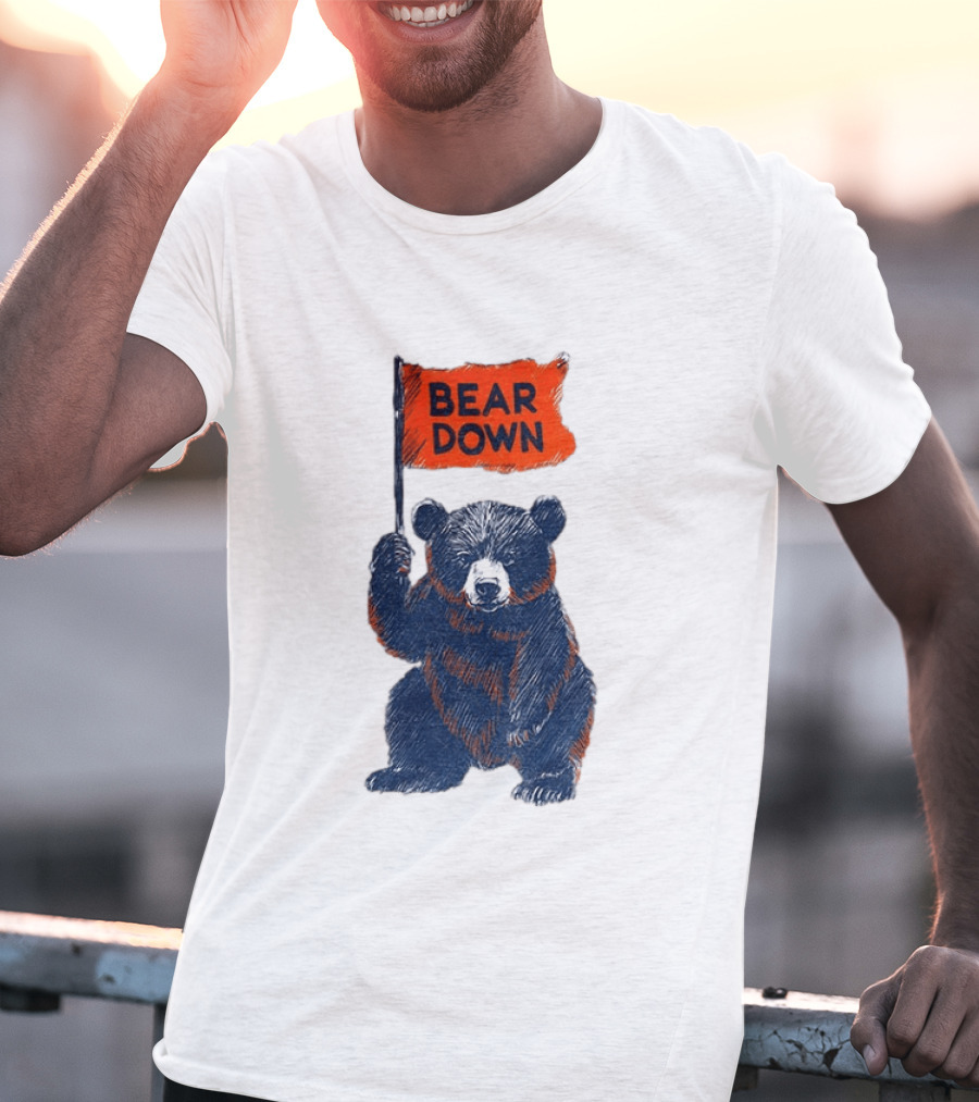 Bear Holding Bear Down Flag Chicago Bears Football 2026 T-Shirt