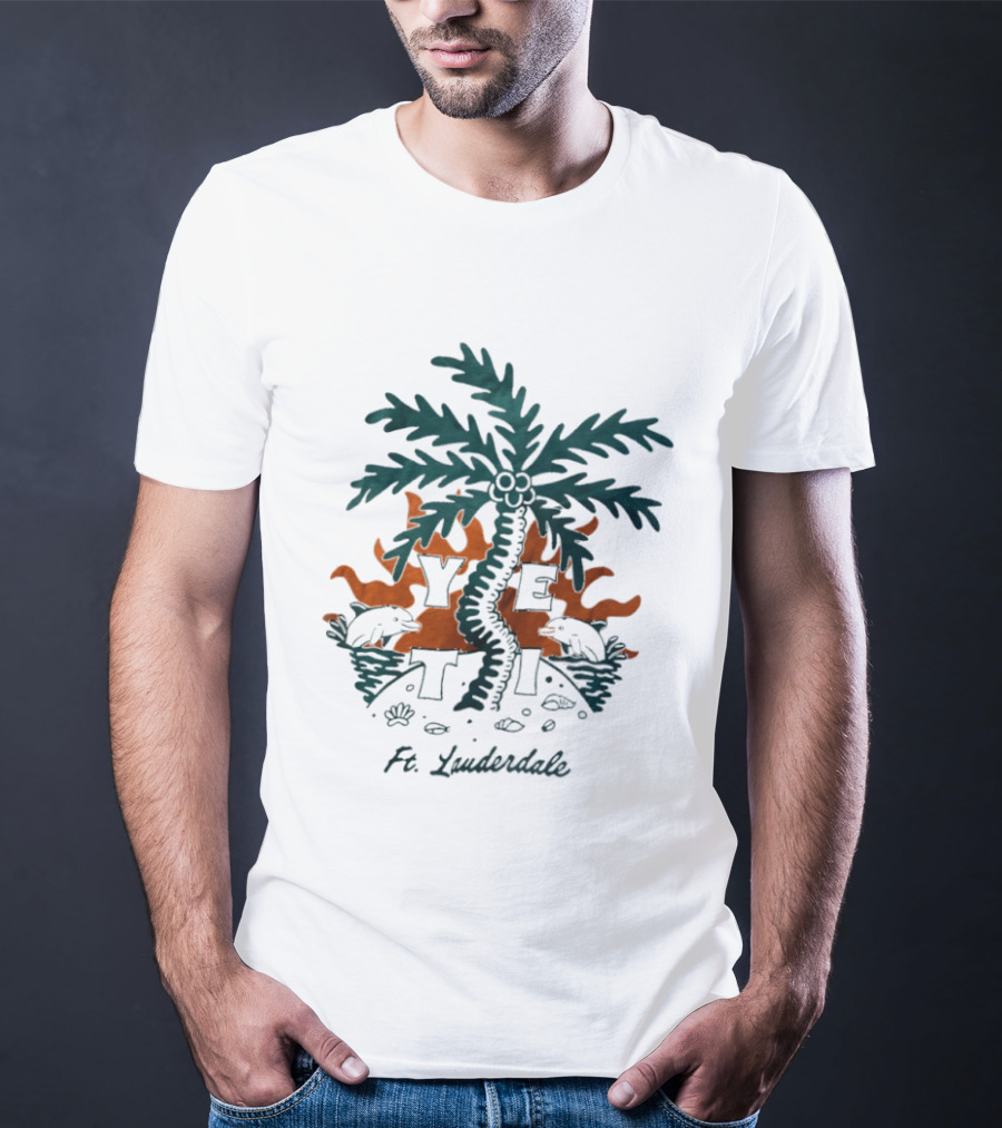 Ft Lauderdale Yeti Palm Tree Tropical Scene T-Shirt