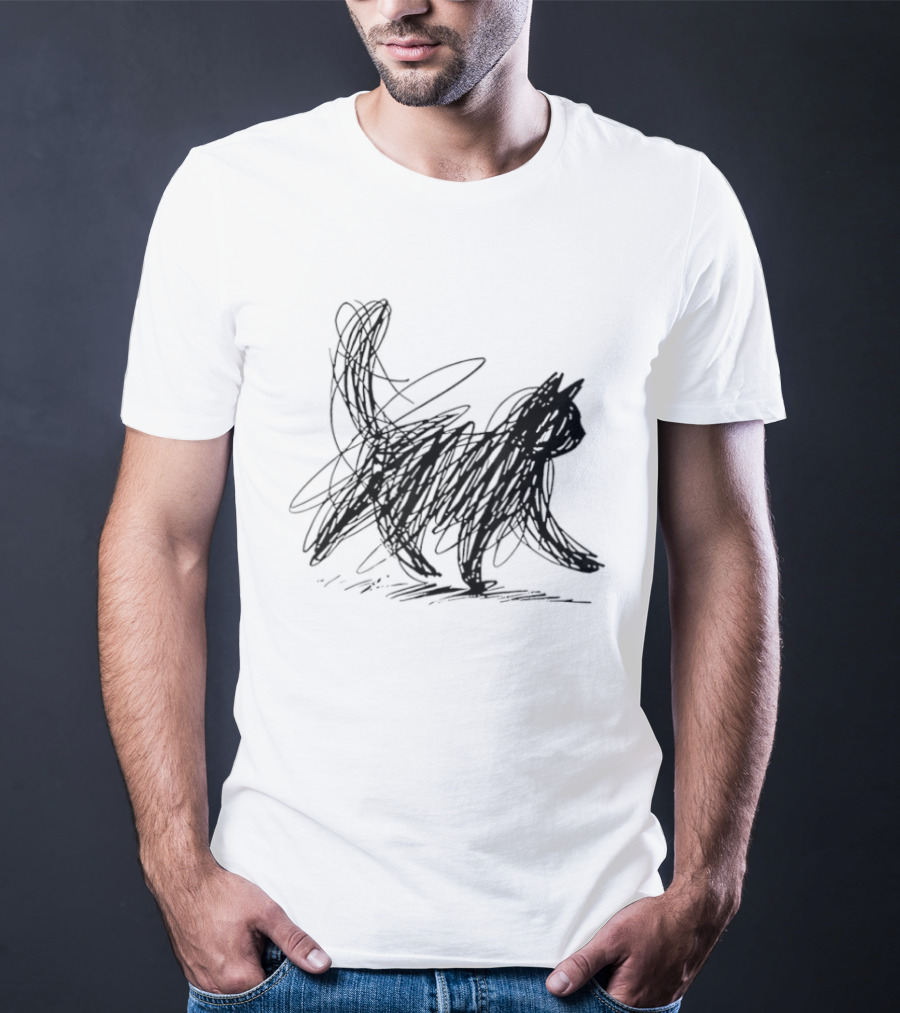Minimalist Cat Scribble Sketch T-Shirt