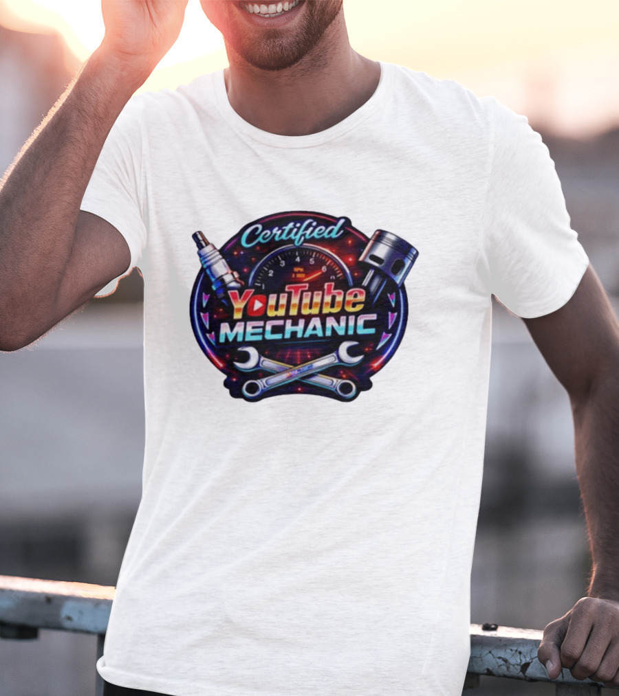 Certified YouTube Mechanic Spark Plug Wrench Piston RPM T-Shirt