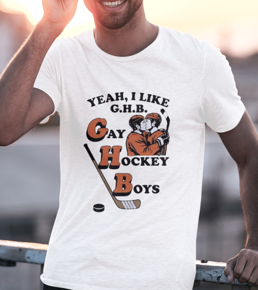 Yeah I Like GHB Gay Hockey Boys Kissing Icon With Stick And Puck T-Shirt