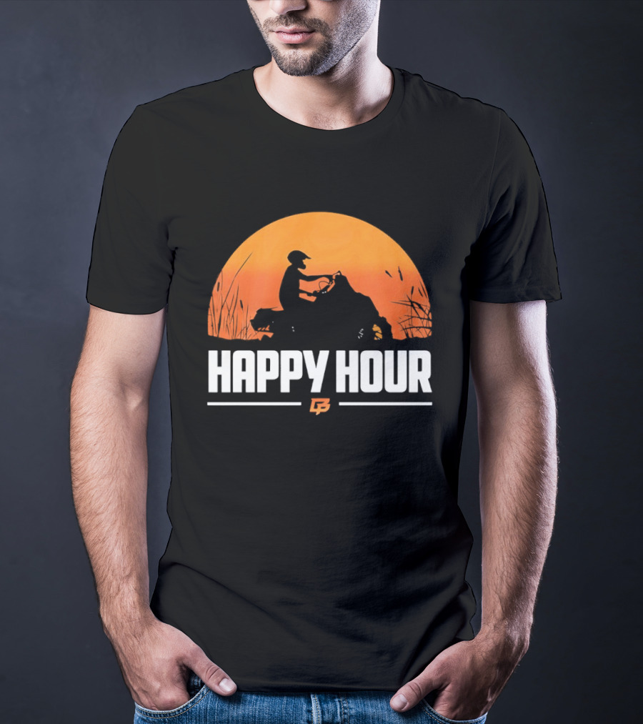 Happy Hour Motorcycle Sunset Silhouette Adventure T-Shirt