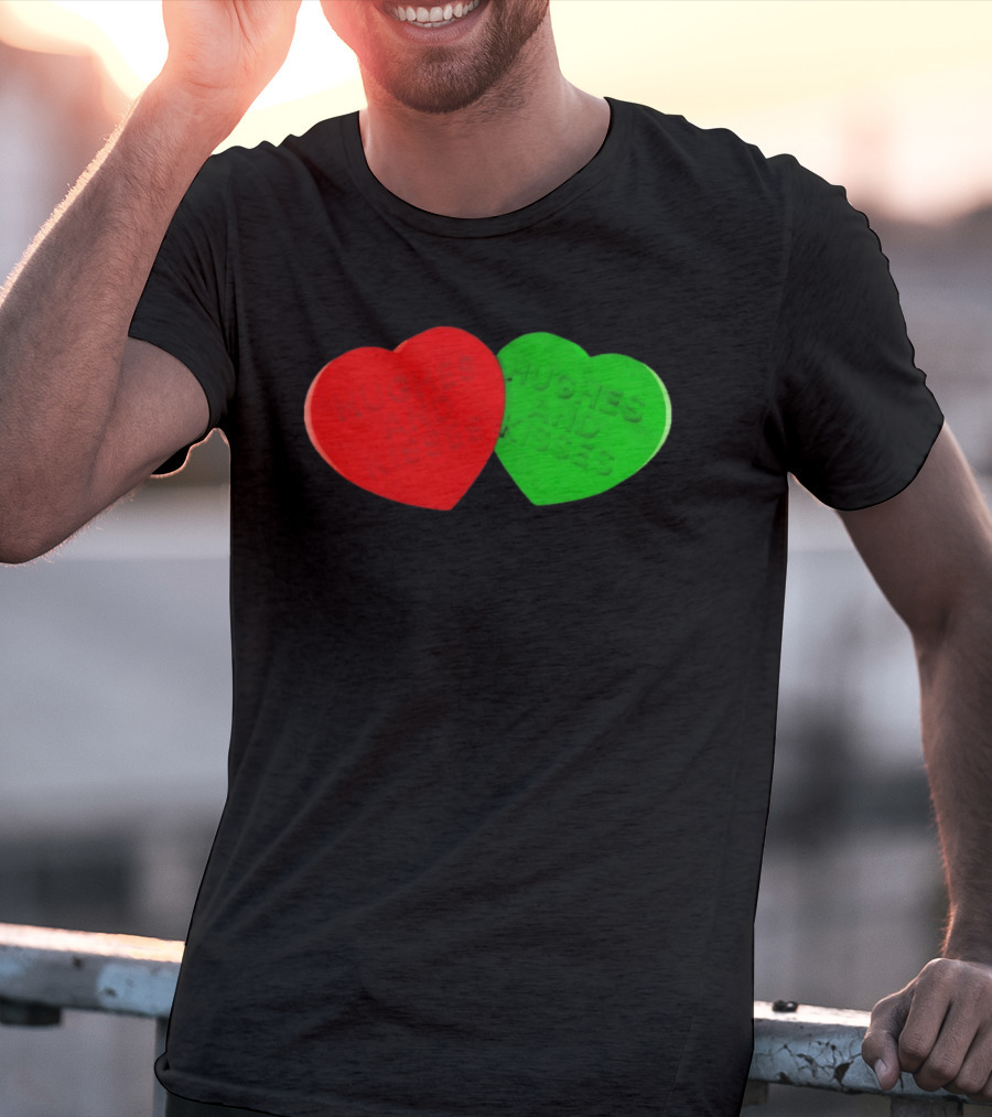 Hughes And Kisses Red Green Heart T-Shirt