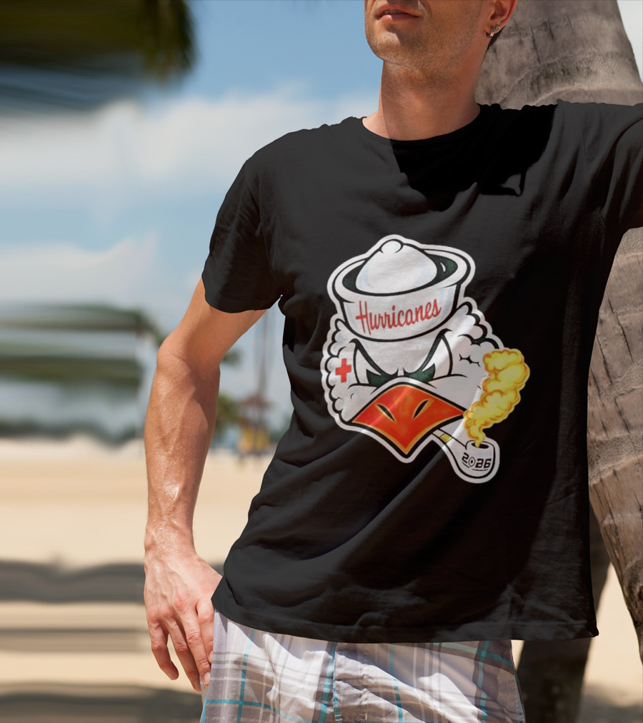 Miami Hurricanes Sebastian Mascot 2026 Pipe Gold Smoke T-Shirt