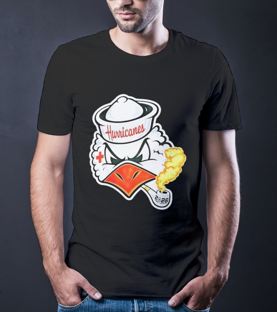 Miami Hurricanes Sebastian Mascot 2026 Pipe Gold Smoke T-Shirt