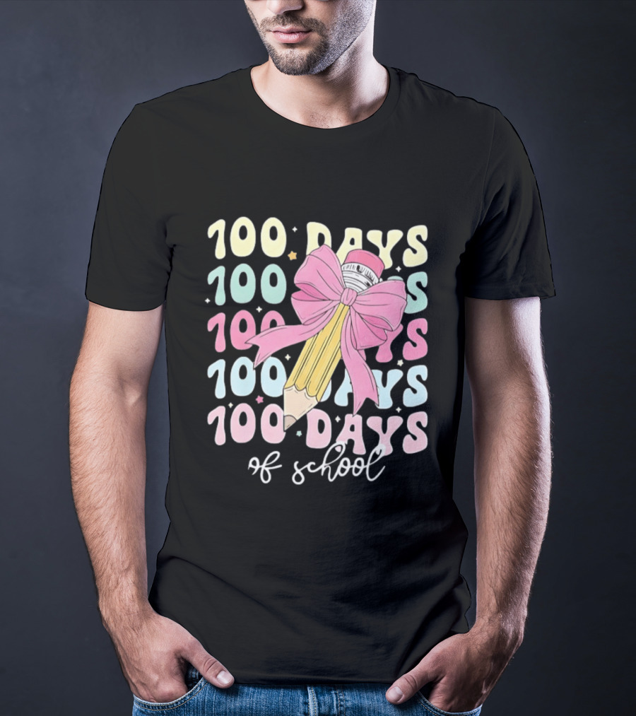 100 Days Of School Pink Bow Pencil Celebration T-Shirt