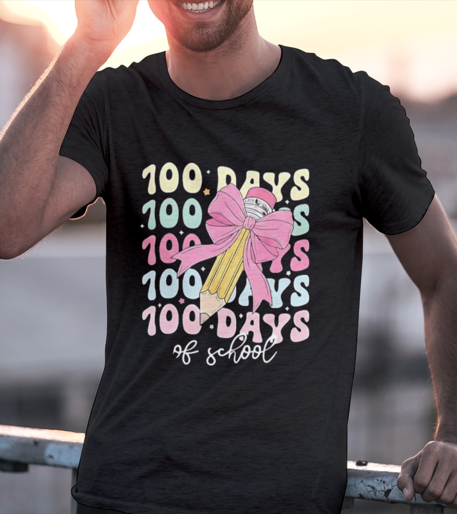 100 Days Of School Pink Bow Pencil Celebration T-Shirt