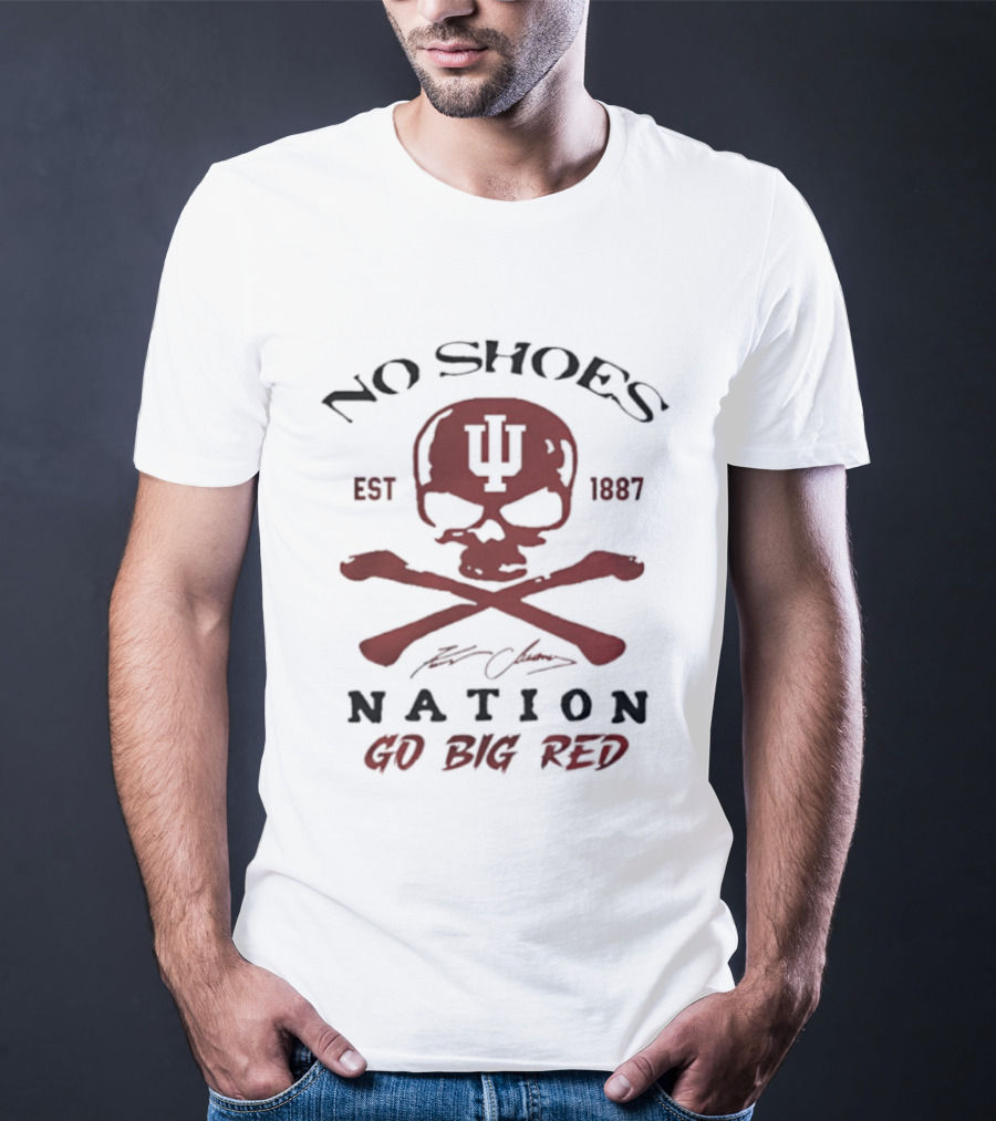 Indiana Hoosiers Skull Est 1887 No Shoes Nation Go Big Red T-Shirt