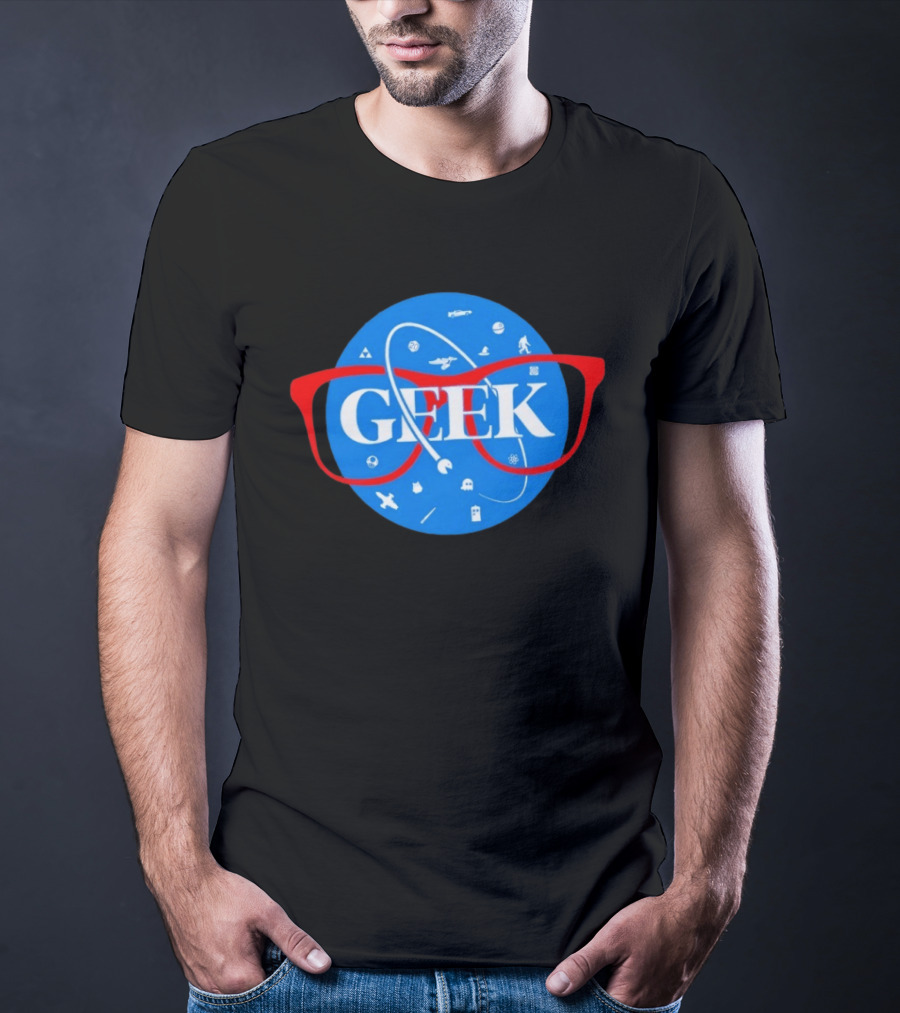 Geek Glasses Space Icons Distressed Patch T-Shirt