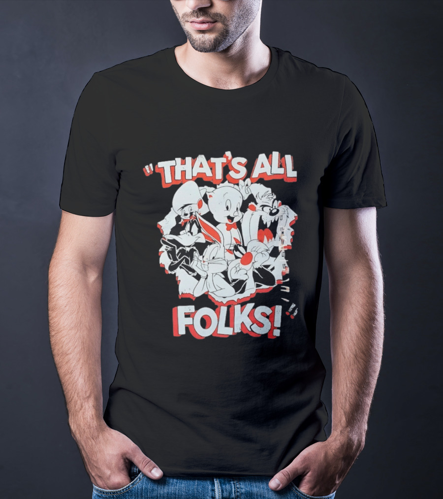 Looney Tunes That's All Folks Bugs Bunny Daffy Duck Classic Cartoon Characters T-Shirt