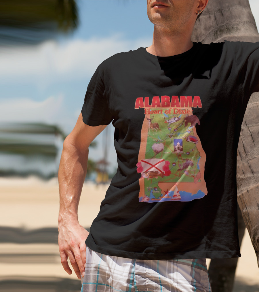 Alabama Heart Of Dixie Map Landmarks And Wildlife T-Shirt