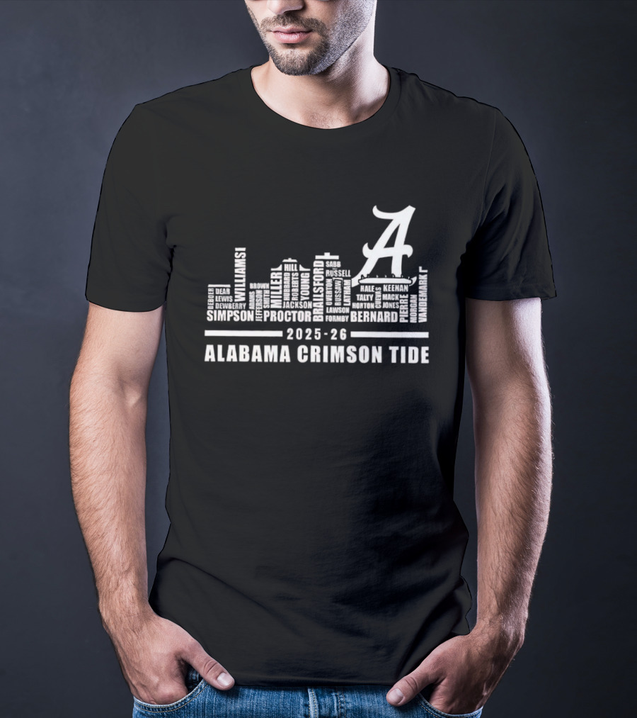 2025 26 Alabama Crimson Tide Skyline City Player Names T-Shirt