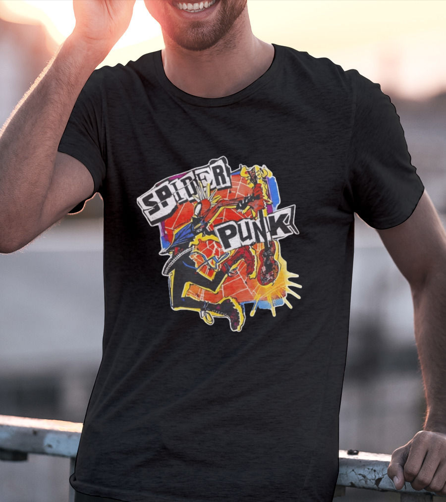 Spider Punk Guitar Hero Rebellion Web Burst T-Shirt