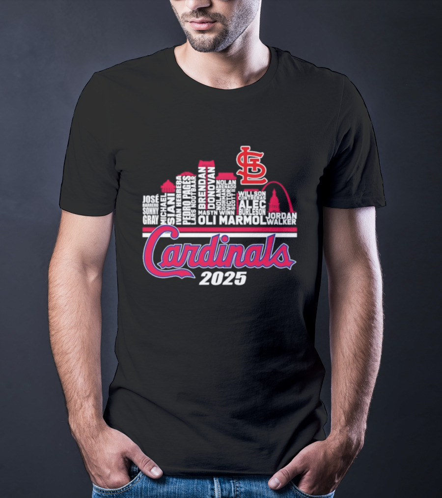 St Louis Cardinals Player Names City Skyline 2025 T-Shirt