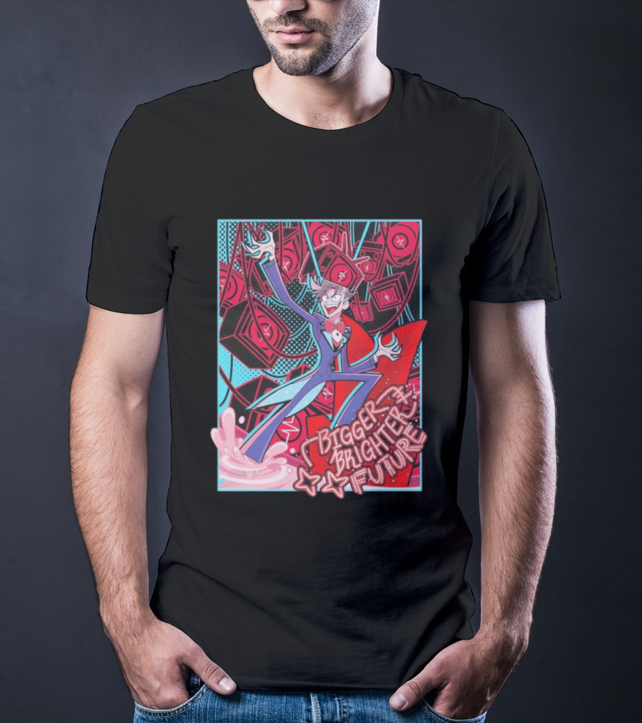 Bigger Brighter Future Character With Energetic Imagery And Vintage TV Motif T-Shirt