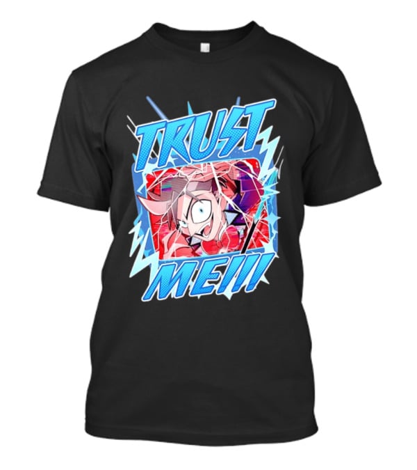 Hazbin Hotel Trust Me Cartoon Expression Blue Lightning T-Shirt