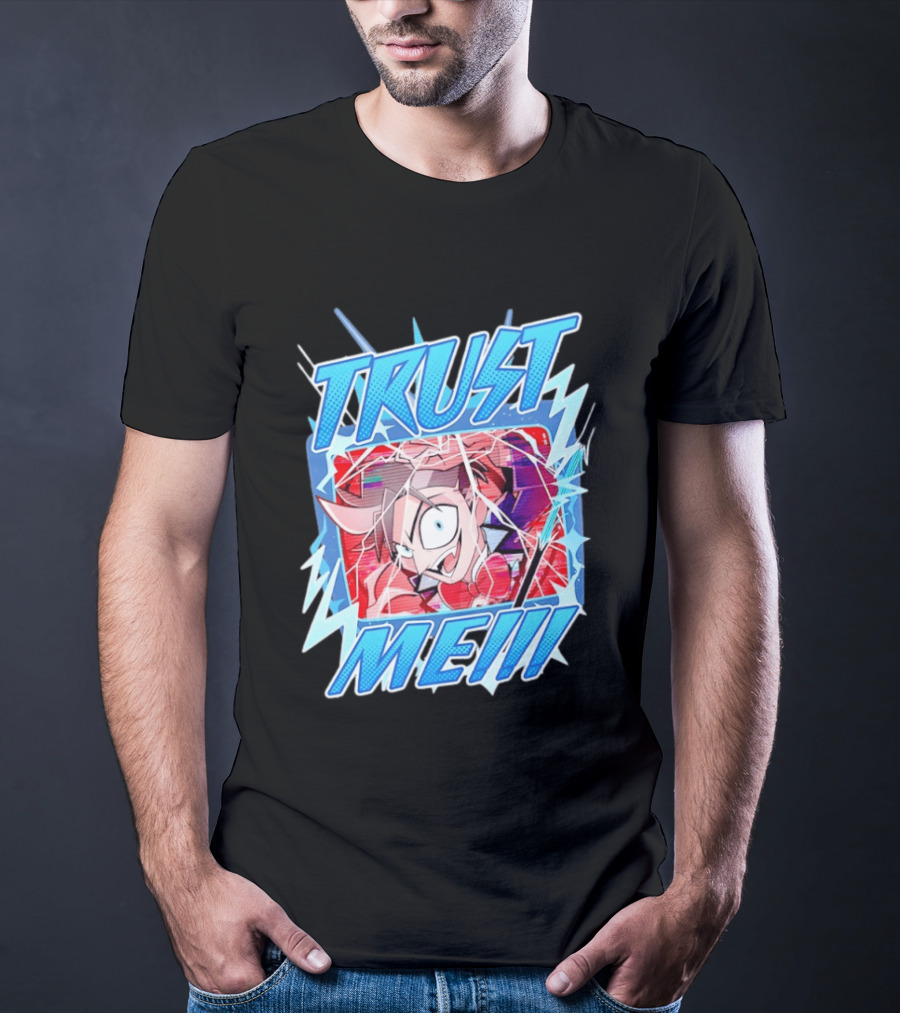 Hazbin Hotel Trust Me Cartoon Expression Blue Lightning T-Shirt