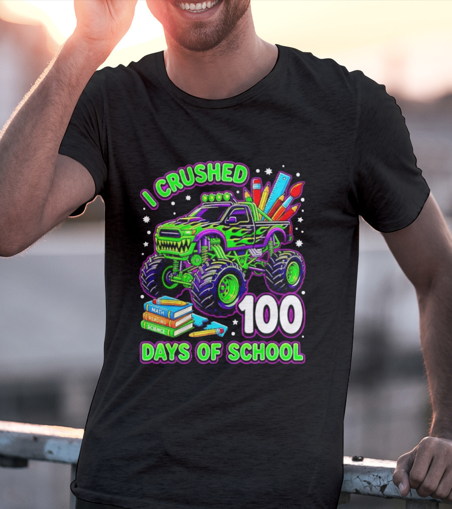 I Crushed 100 Days Of School Monster Truck Math Reading Science Book T-Shirt