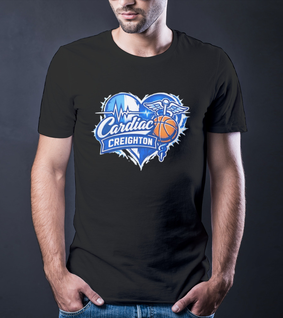 Cardiac Creighton Basketball Heartbeat Caduceus Basketball T-Shirt