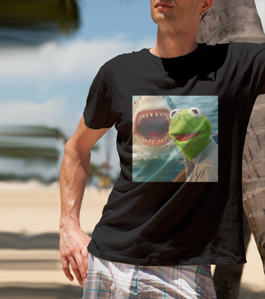 Kermit Smoking With Jaws Shark Movie T-Shirt