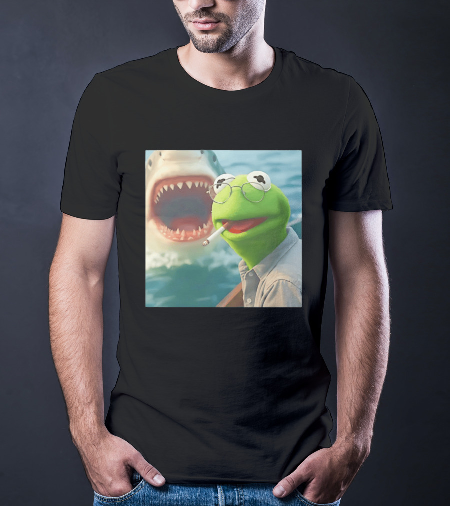 Kermit Smoking With Jaws Shark Movie T-Shirt