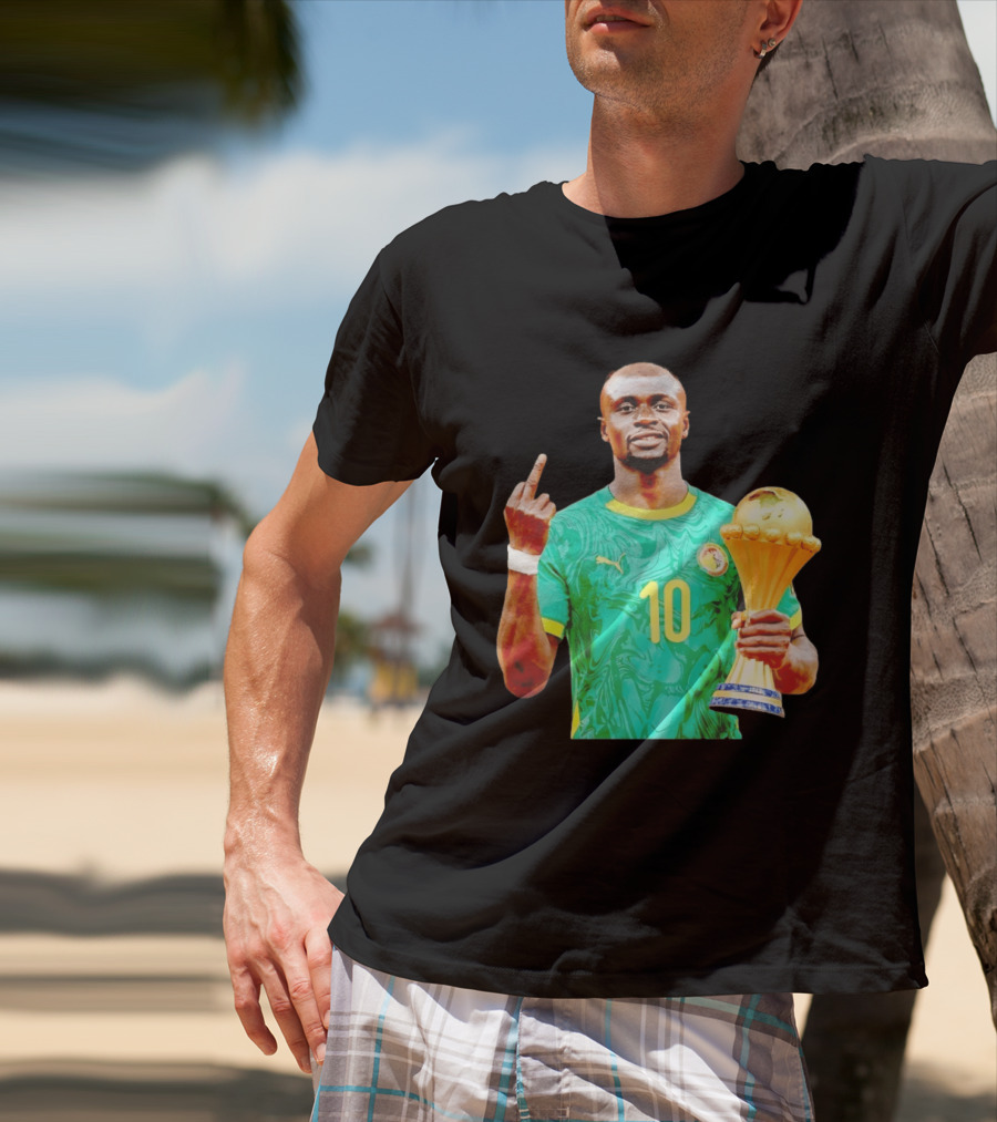 Sadio Mane Number 10 Senegal Jersey Holding Trophy Middle Finger T-Shirt