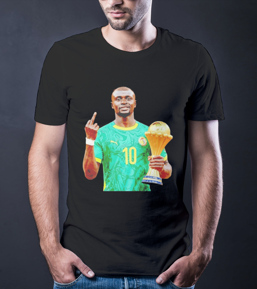 Sadio Mane Number 10 Senegal Jersey Holding Trophy Middle Finger T-Shirt