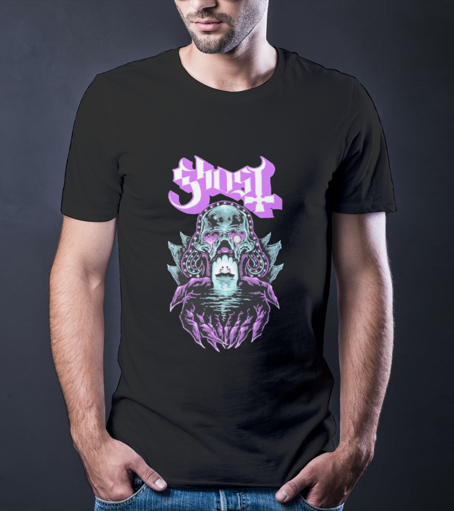Ghost Tunnel Love Skull With Purple Heart Eyes And Ship T-Shirt