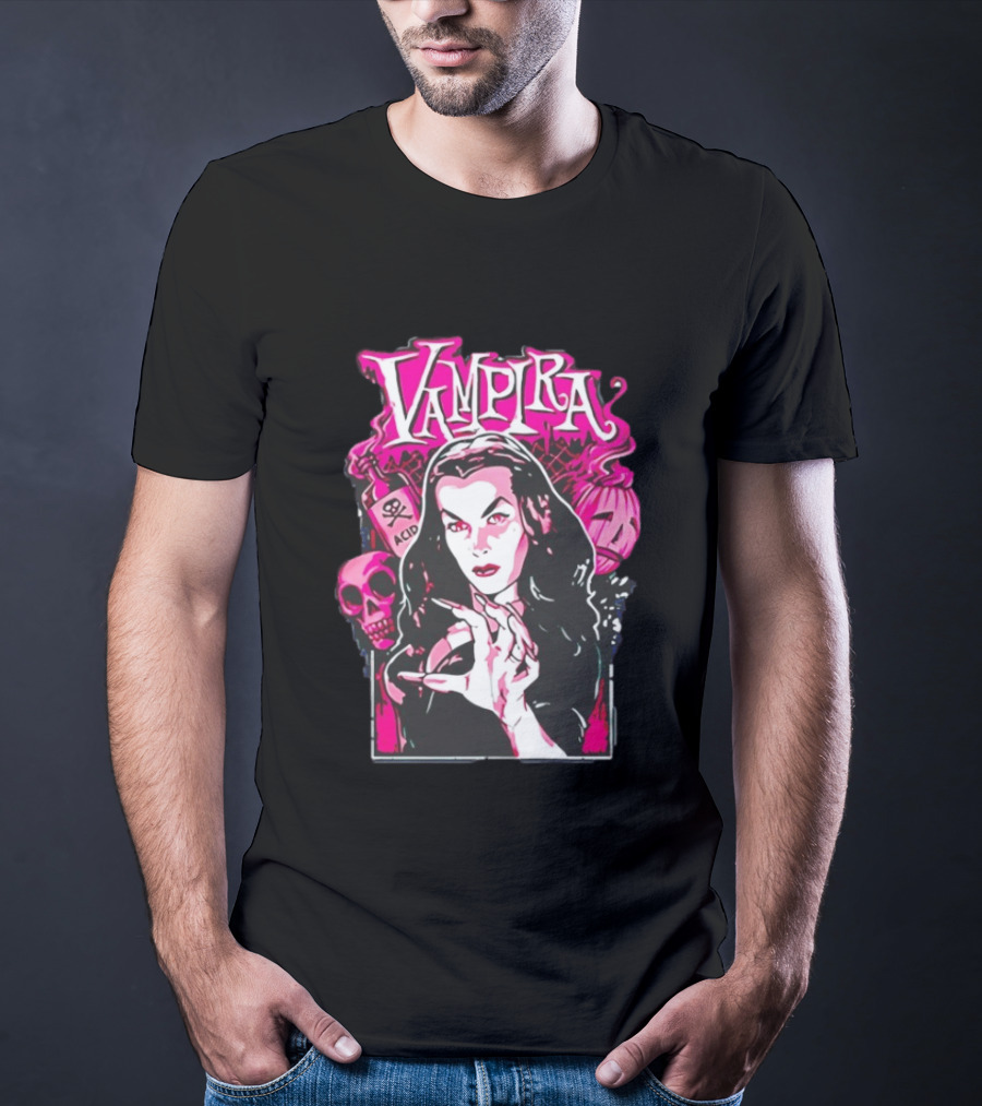 Vampira Gothic Skull And Acid Horror Iconic Midnight Ramble T-Shirt