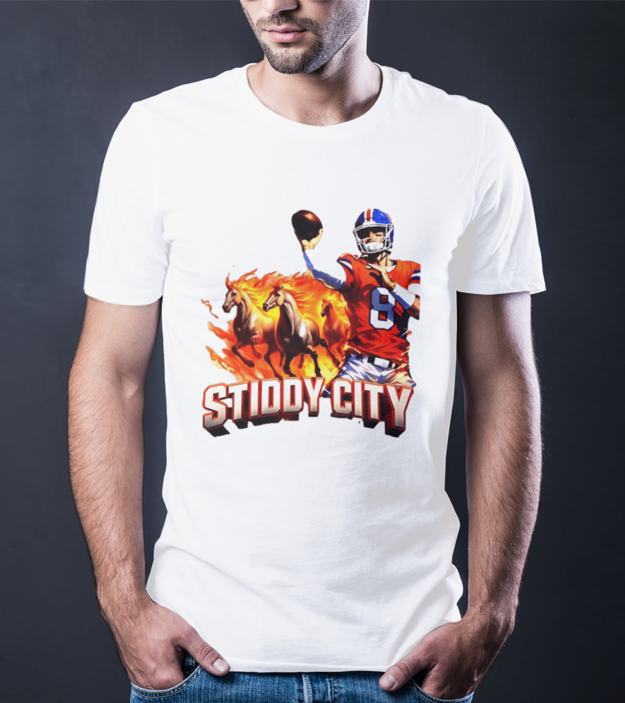 Denver Broncos Stiddy City Quarterback And Horses In Flames T-Shirt