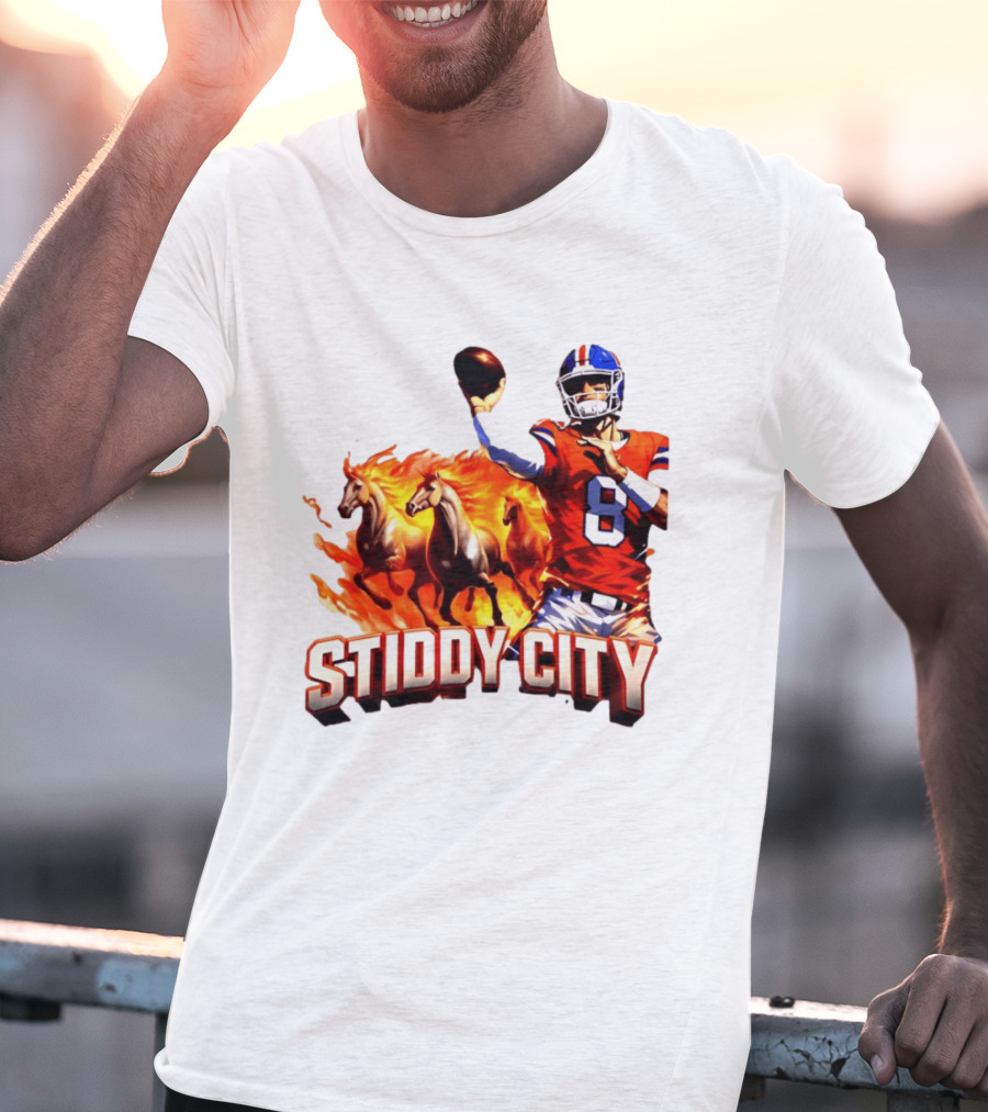 Denver Broncos Stiddy City Quarterback And Horses In Flames T-Shirt