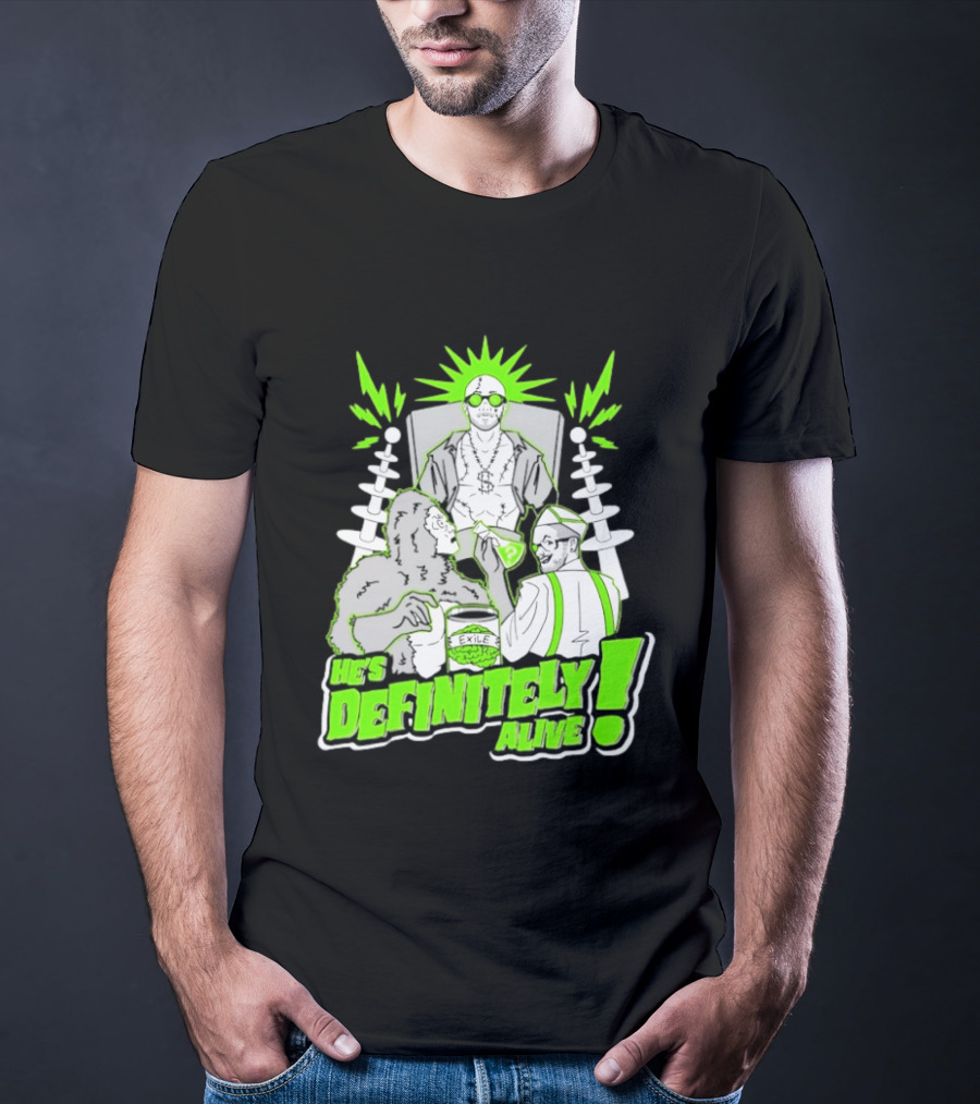 He's Definitely Alive Exile Bright Green Highlights Gorilla And Scientist T-Shirt