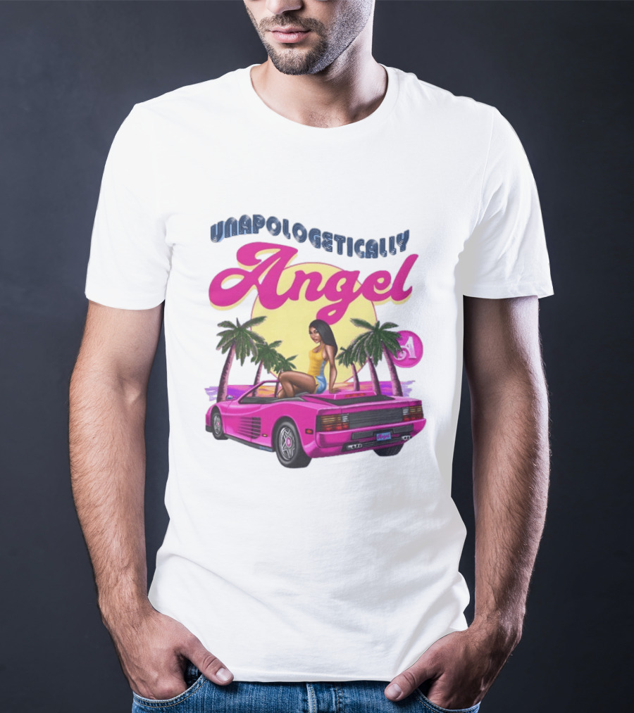Unapologetically Angel Paradise Sunset With Pink Car And Palm Trees T-Shirt