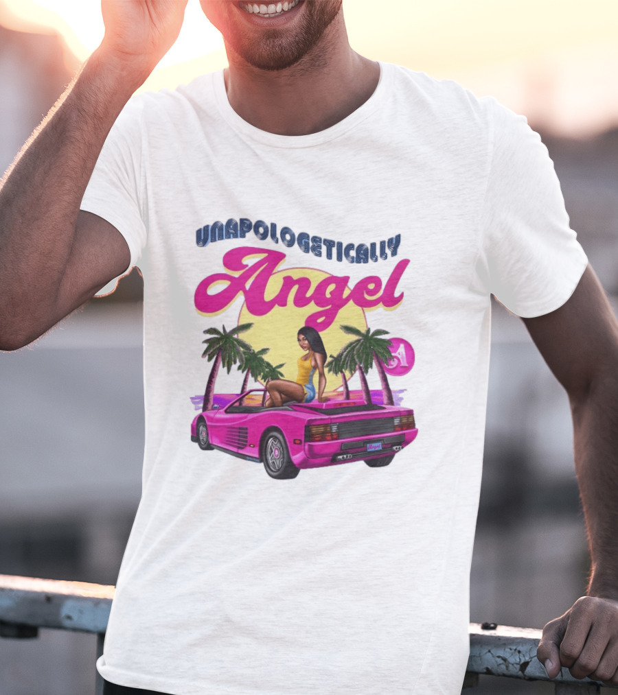Unapologetically Angel Paradise Sunset With Pink Car And Palm Trees T-Shirt