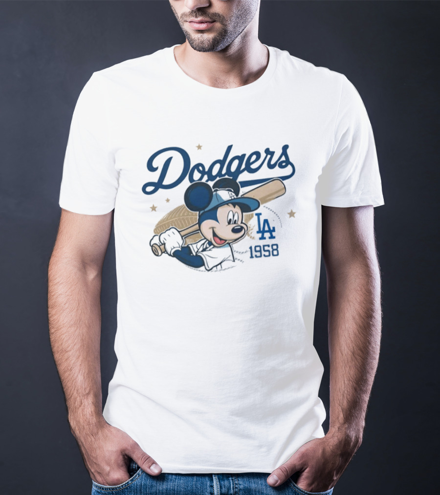 Dodgers Mickey Mouse LA 1958 Baseball T-Shirt