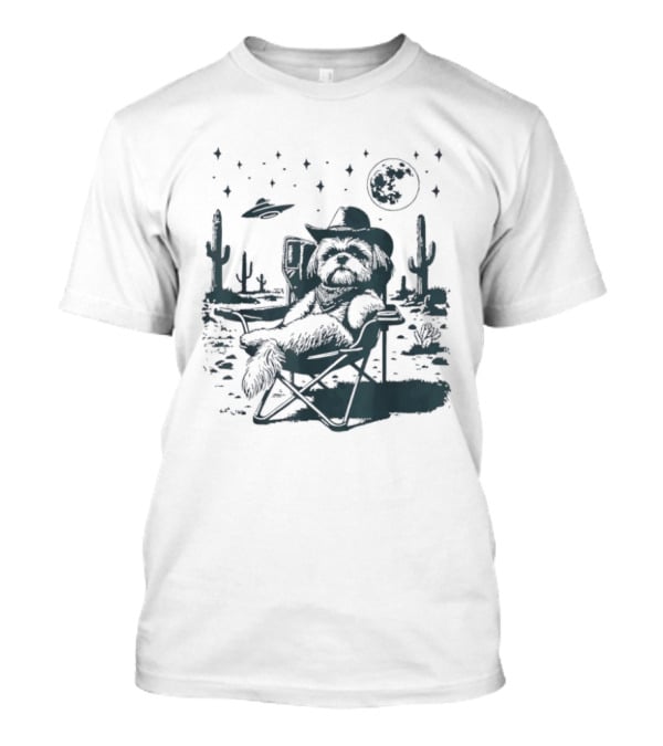 Shih Tzu Cowboys UFO Western Desert Scene Cactus Moon Stars T-Shirt