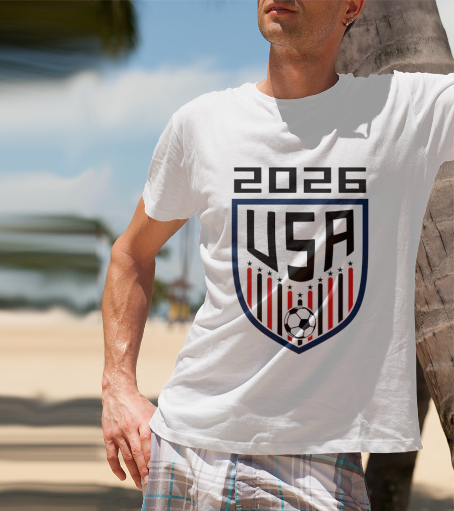 USA 2026 Soccer Emblem With Stars And Stripes Ball T-Shirt