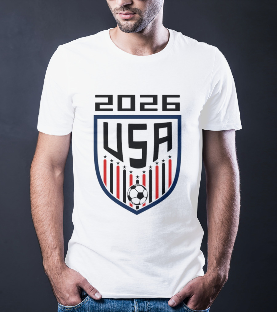 USA 2026 Soccer Emblem With Stars And Stripes Ball T-Shirt
