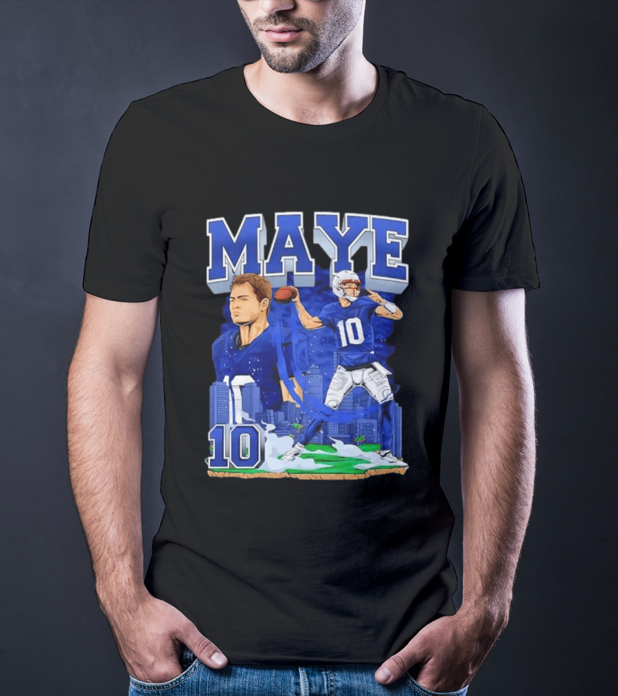 Maye Number 10 Quarterback Football Player City Skyline T-Shirt