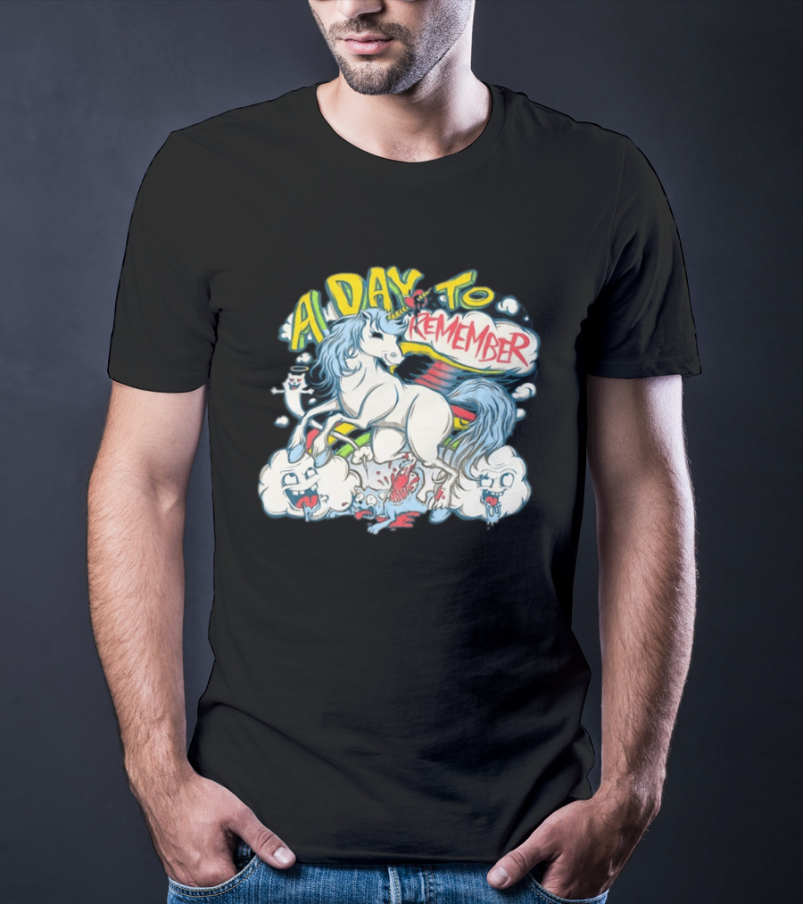A Day To Remember Unicorn With Colorful Clouds And Characters T-Shirt