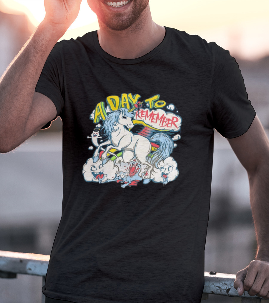 A Day To Remember Unicorn With Colorful Clouds And Characters T-Shirt